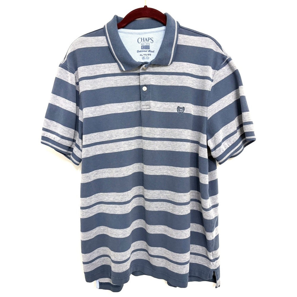 Men's Chaps Short Sleeve Polo XL Seacoast Wash Blue Striped